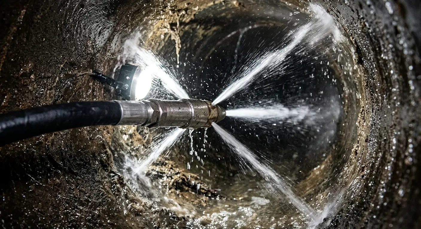 High-pressure hydro jetting nozzle cleaning sewer pipe for Emergency Drain Service in Northbridge